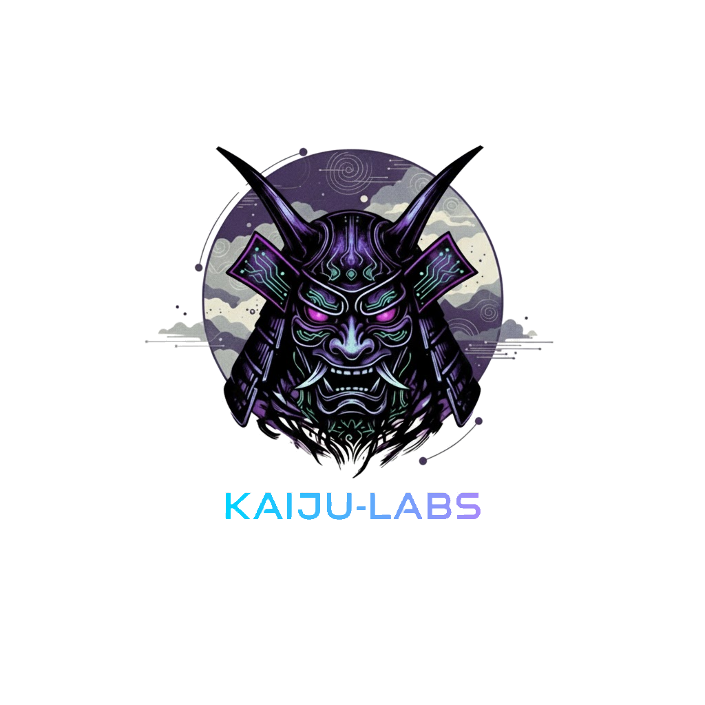 Kaiju Labs — samurai kaiju mask logo with circuit patterns